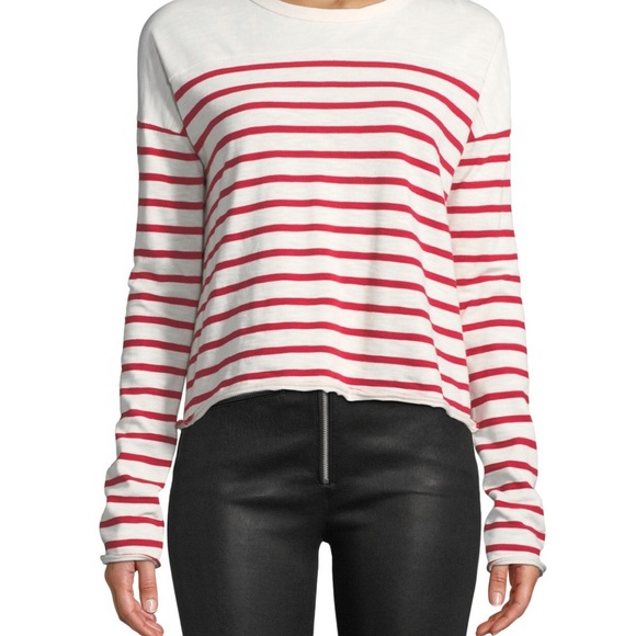 rag & bone Tops - RAG & BONE Halsey Crewneck Long-Sleeve Striped Cotton Tee Size Small
